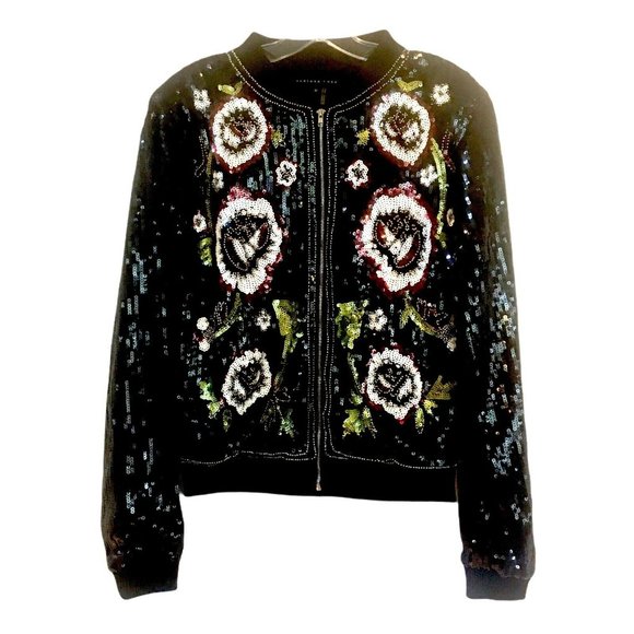 Endless Rose Jackets & Blazers - Endless Rose Sequin Beaded Floral Bomber Jacket